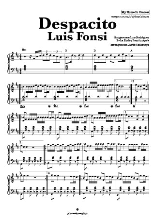 despacito piano notes easy chords sheets score nuty akordy luis fonsi