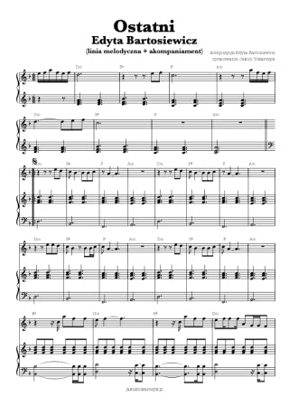 ostatni edyta bartosiewicz nuty piano akompaniament akordy chords tekst pdf