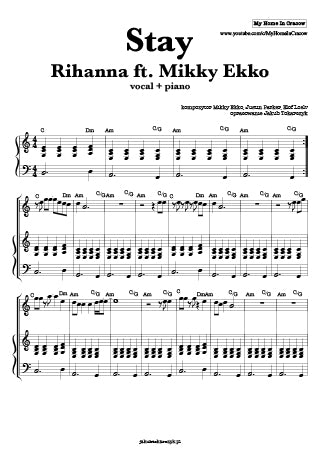 stay rihanna mikky ekko nuty piano sheets notes pdf