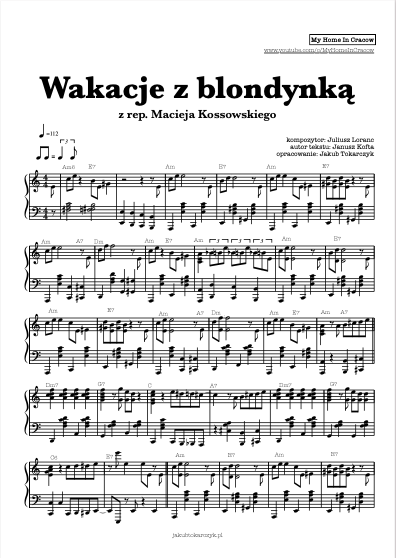 wakacje z blondynka nuty piano akordy chords pdf